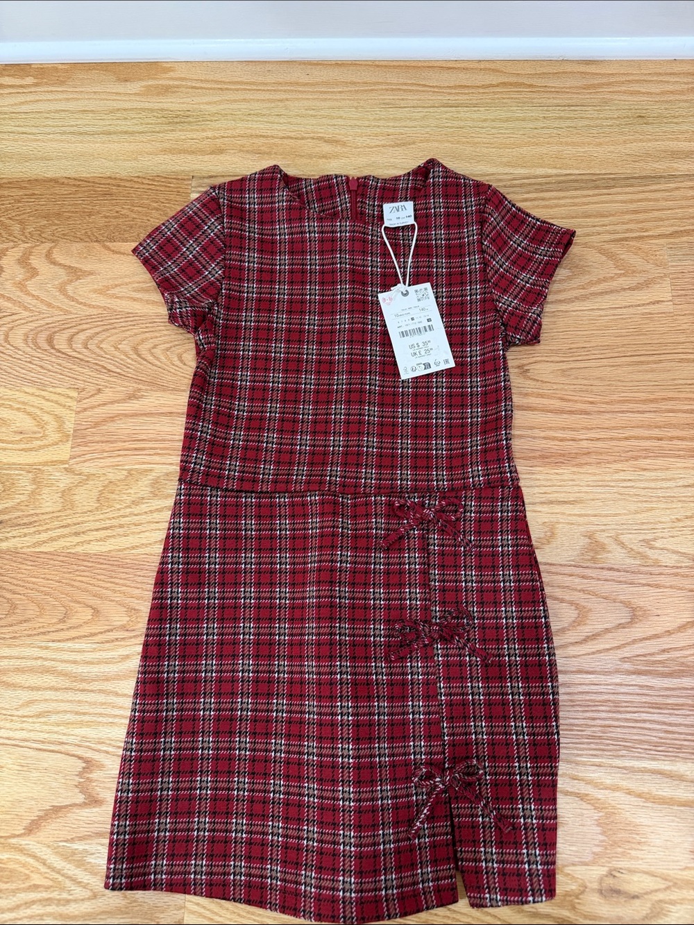 Zara Girls Red Plaid Bow-Accent Dress size 10